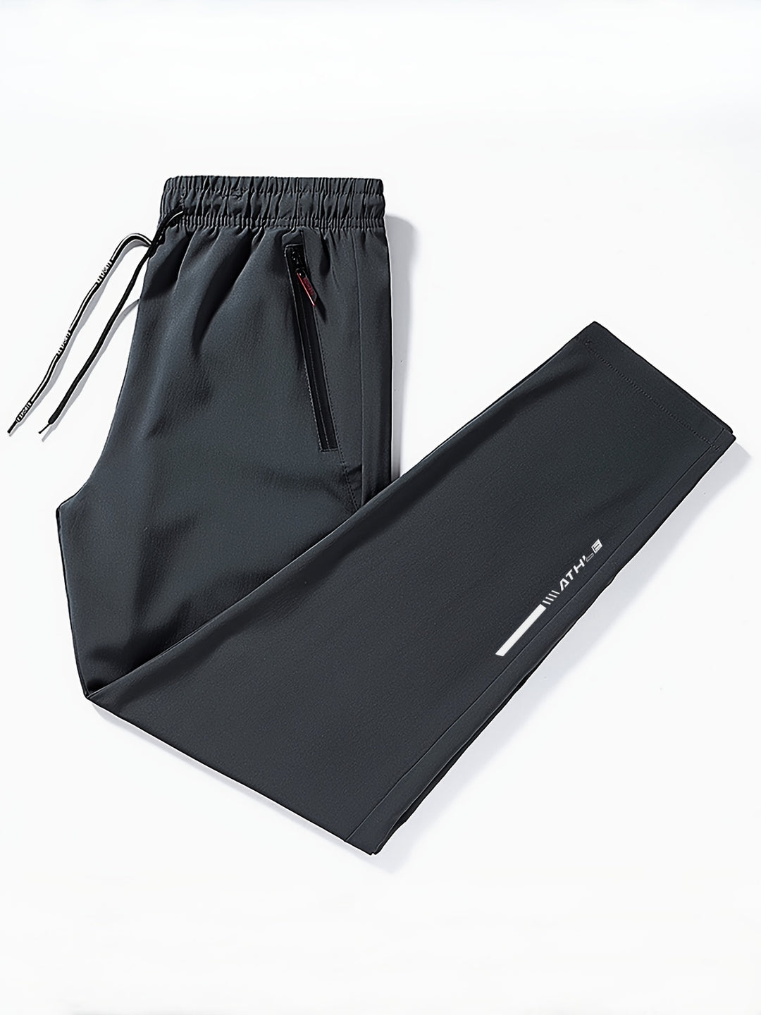 Men's Letters Print Pants With Zipper Pockets, Casual Elastic Waist Thin Breathable Drawstring Trousers For Outdoor Activities Gift