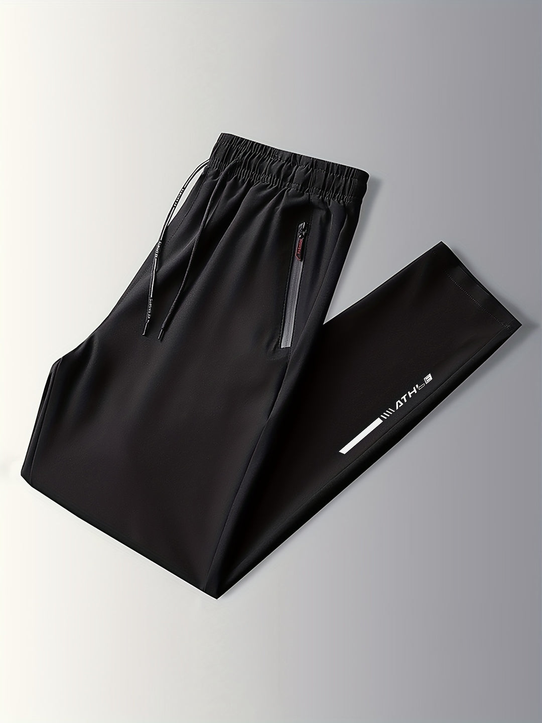 Men's Letters Print Pants With Zipper Pockets, Casual Elastic Waist Thin Breathable Drawstring Trousers For Outdoor Activities Gift