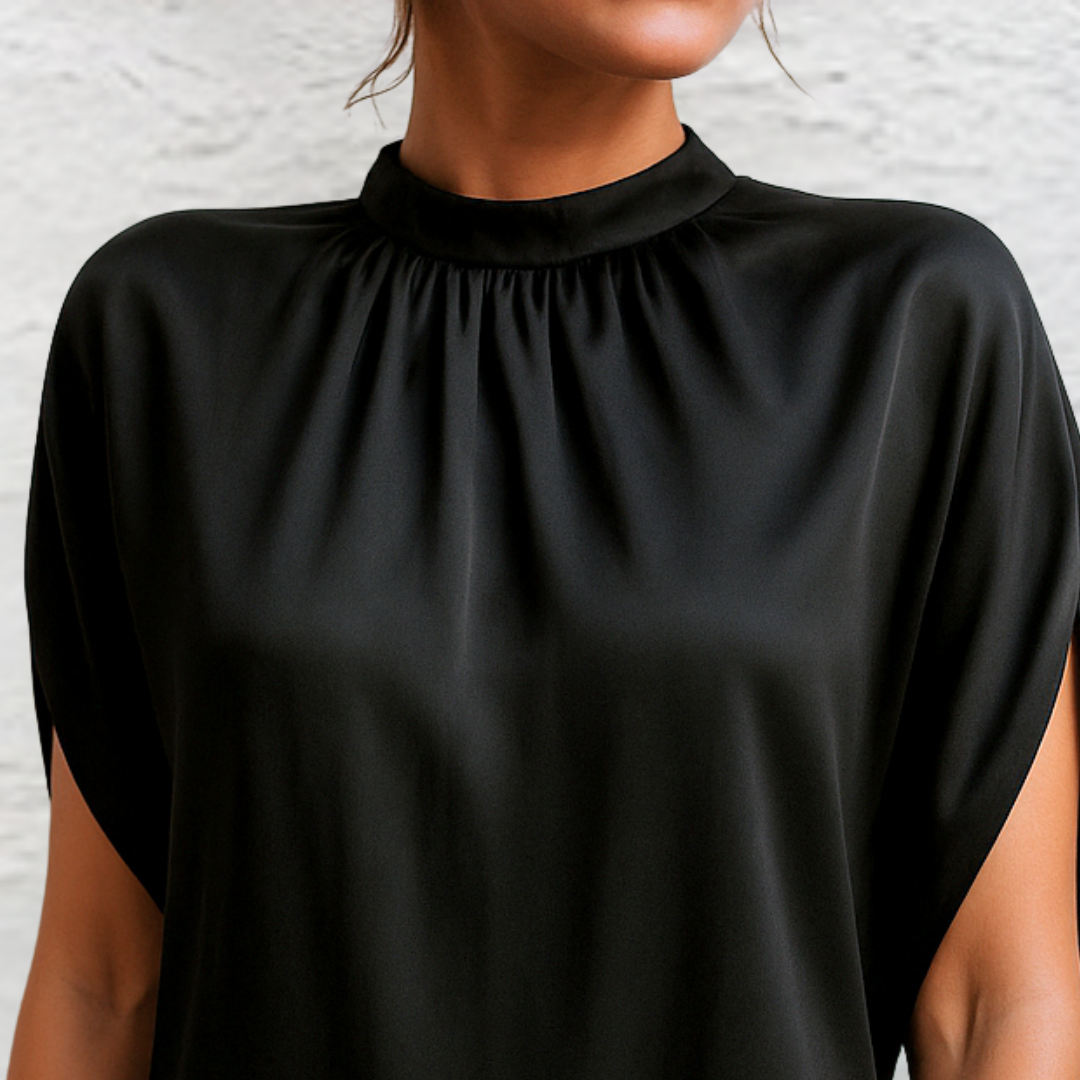Fleur De Luxe - Robe Droite Élégante en Satin Noir