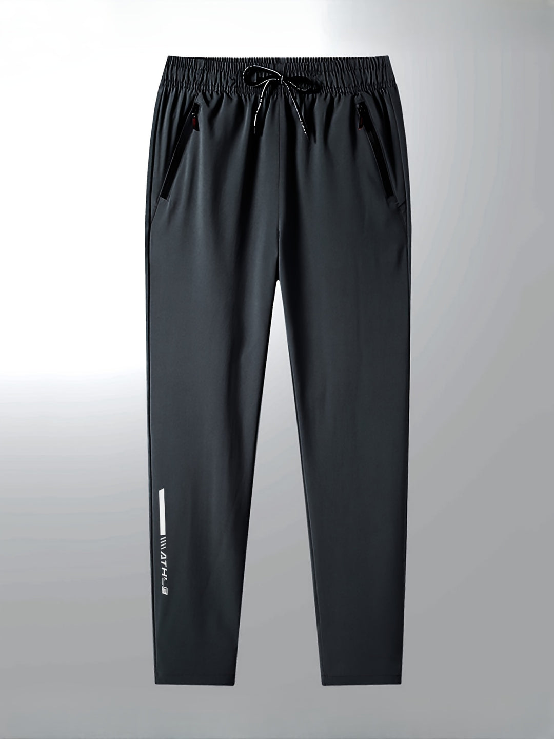 Men's Letters Print Pants With Zipper Pockets, Casual Elastic Waist Thin Breathable Drawstring Trousers For Outdoor Activities Gift