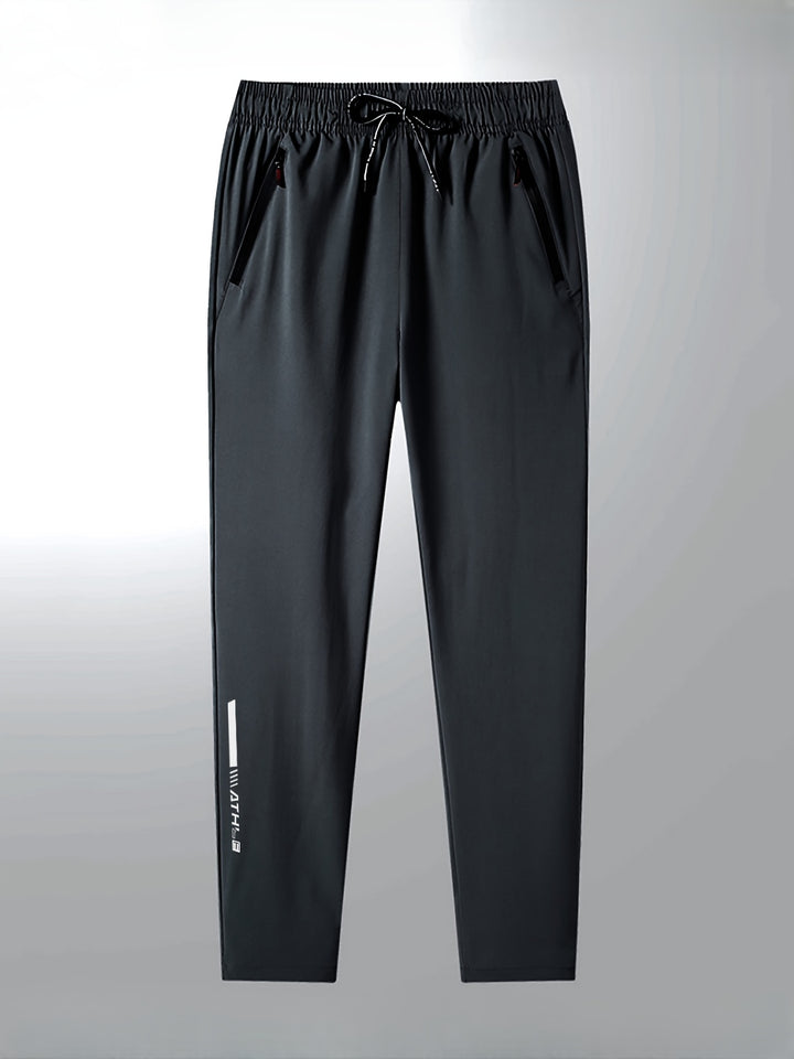 Men's Letters Print Pants With Zipper Pockets, Casual Elastic Waist Thin Breathable Drawstring Trousers For Outdoor Activities Gift