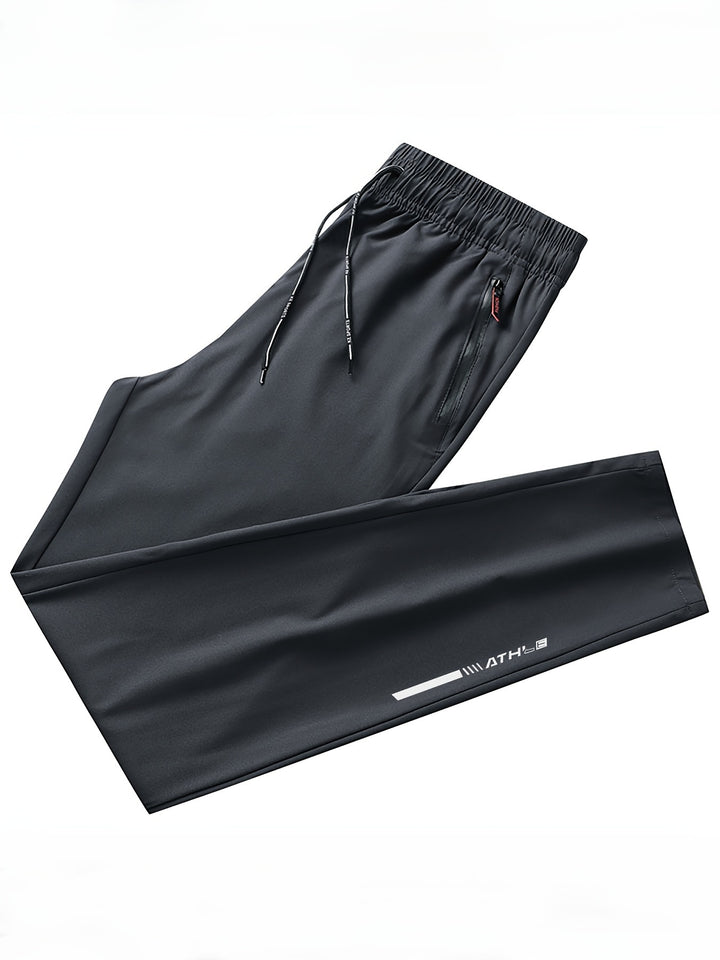 Men's Letters Print Pants With Zipper Pockets, Casual Elastic Waist Thin Breathable Drawstring Trousers For Outdoor Activities Gift