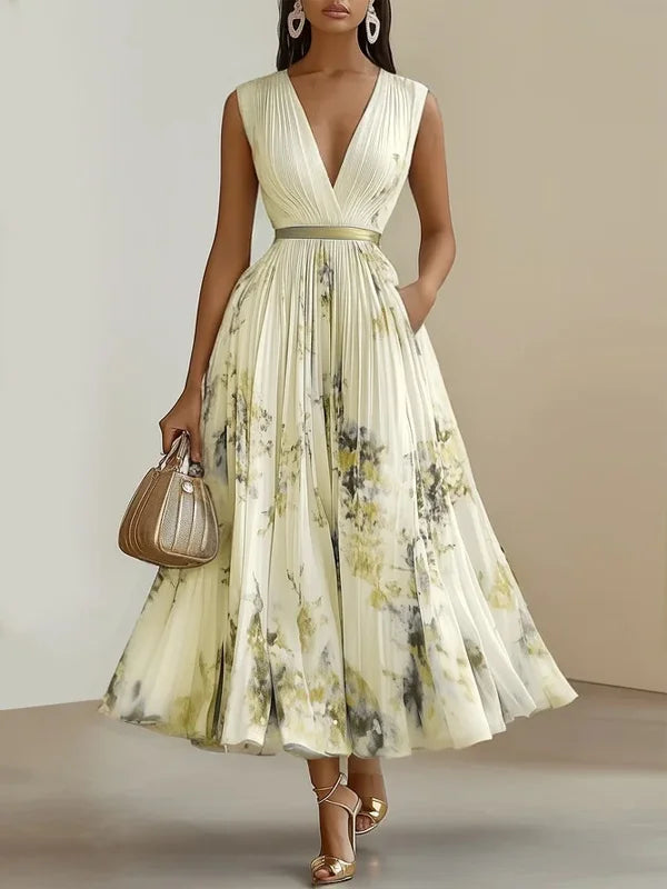 Fleur De Luxe | Robe longue élégante à imprimé aquarelle