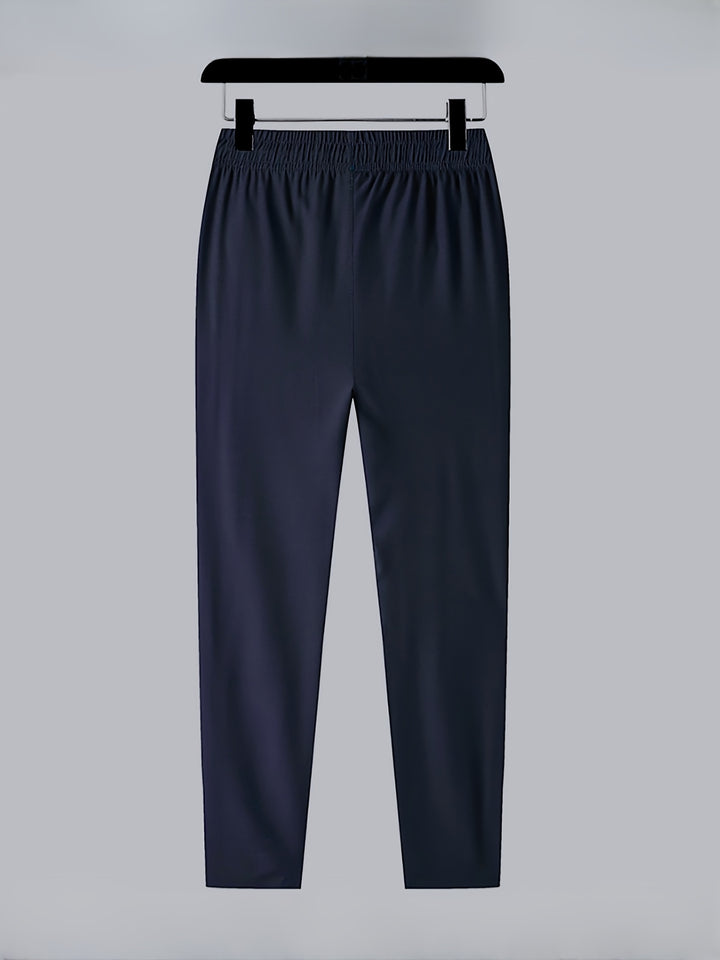 Men's Letters Print Pants With Zipper Pockets, Casual Elastic Waist Thin Breathable Drawstring Trousers For Outdoor Activities Gift