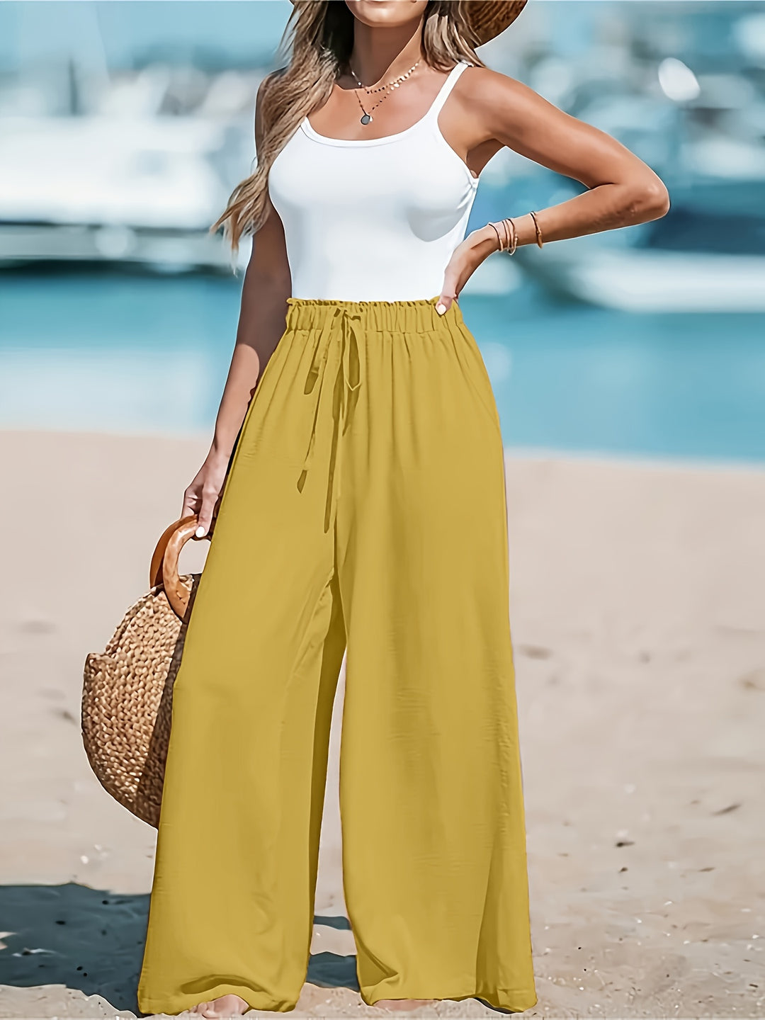 Fleur De Luxe - Pantalon Fluide Taille Haute