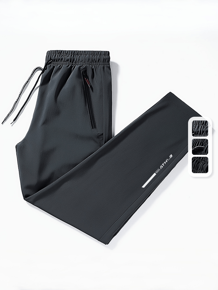 Men's Letters Print Pants With Zipper Pockets, Casual Elastic Waist Thin Breathable Drawstring Trousers For Outdoor Activities Gift