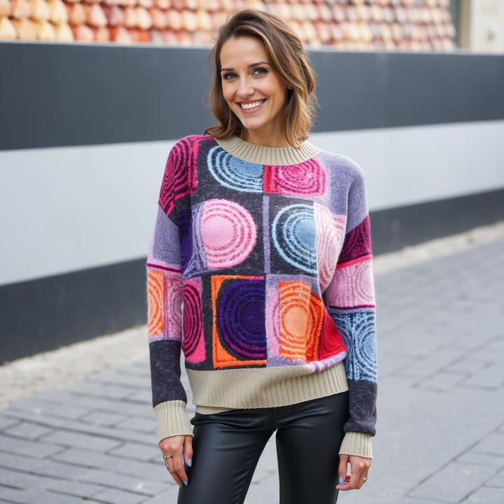 Jasmine - Pull col roulé en maille colorblock