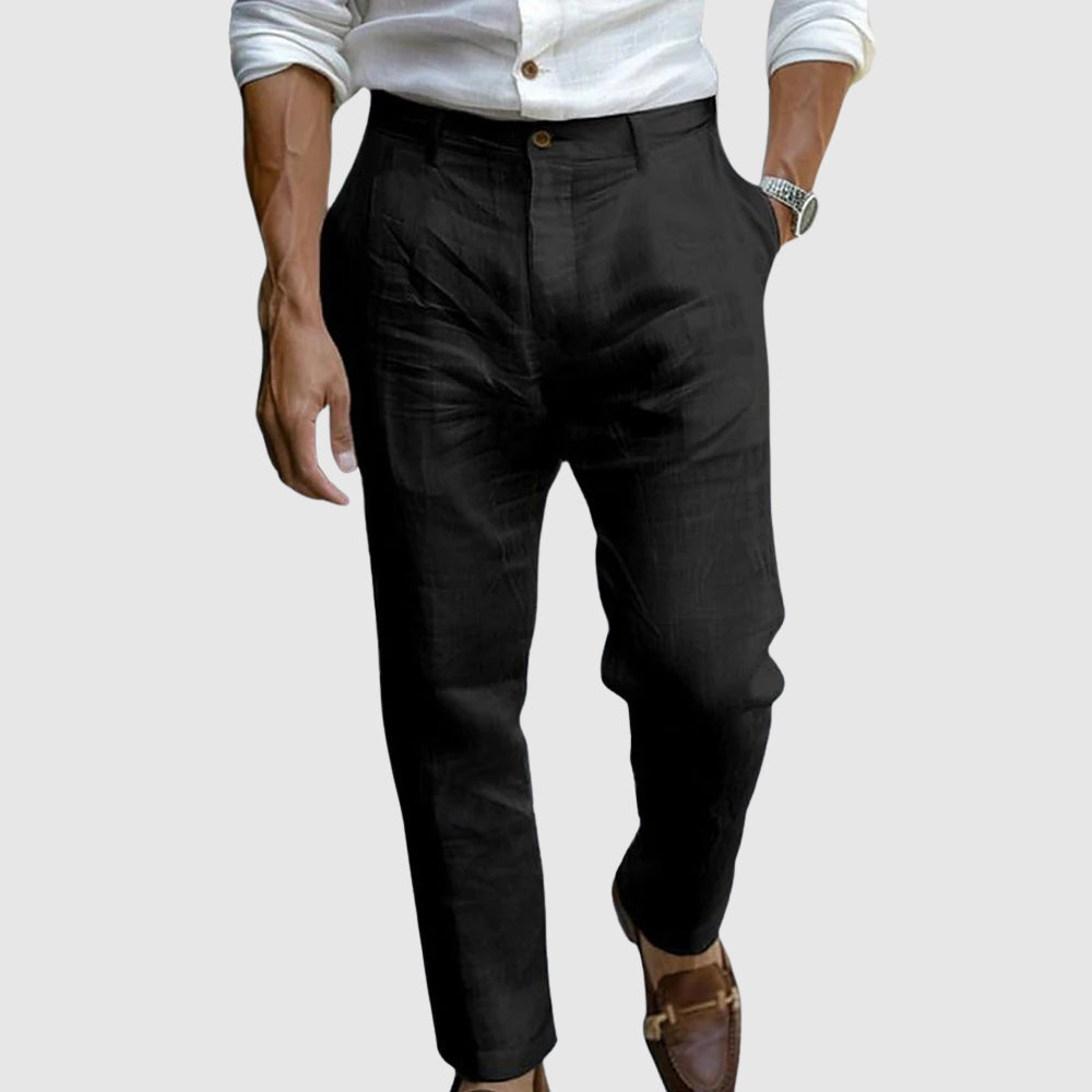 Fleur De Luxe - Pantalon en Lin Noir Homme