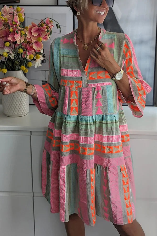 Fleur De Luxe - Robe Bohème à Motifs Géométriques