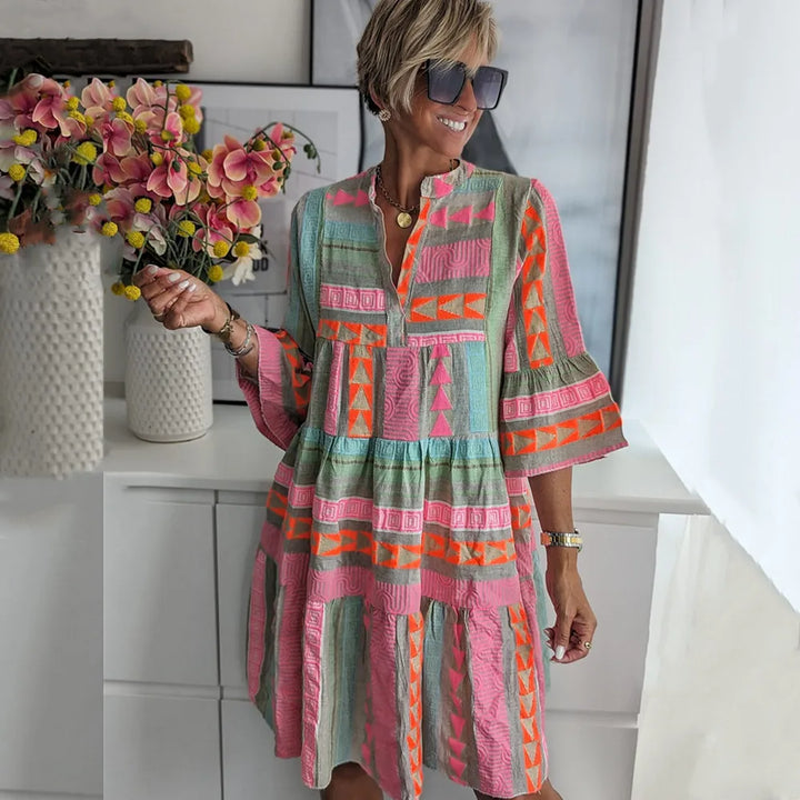 Fleur De Luxe - Robe Bohème à Motifs Géométriques