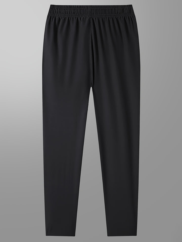 Men's Letters Print Pants With Zipper Pockets, Casual Elastic Waist Thin Breathable Drawstring Trousers For Outdoor Activities Gift