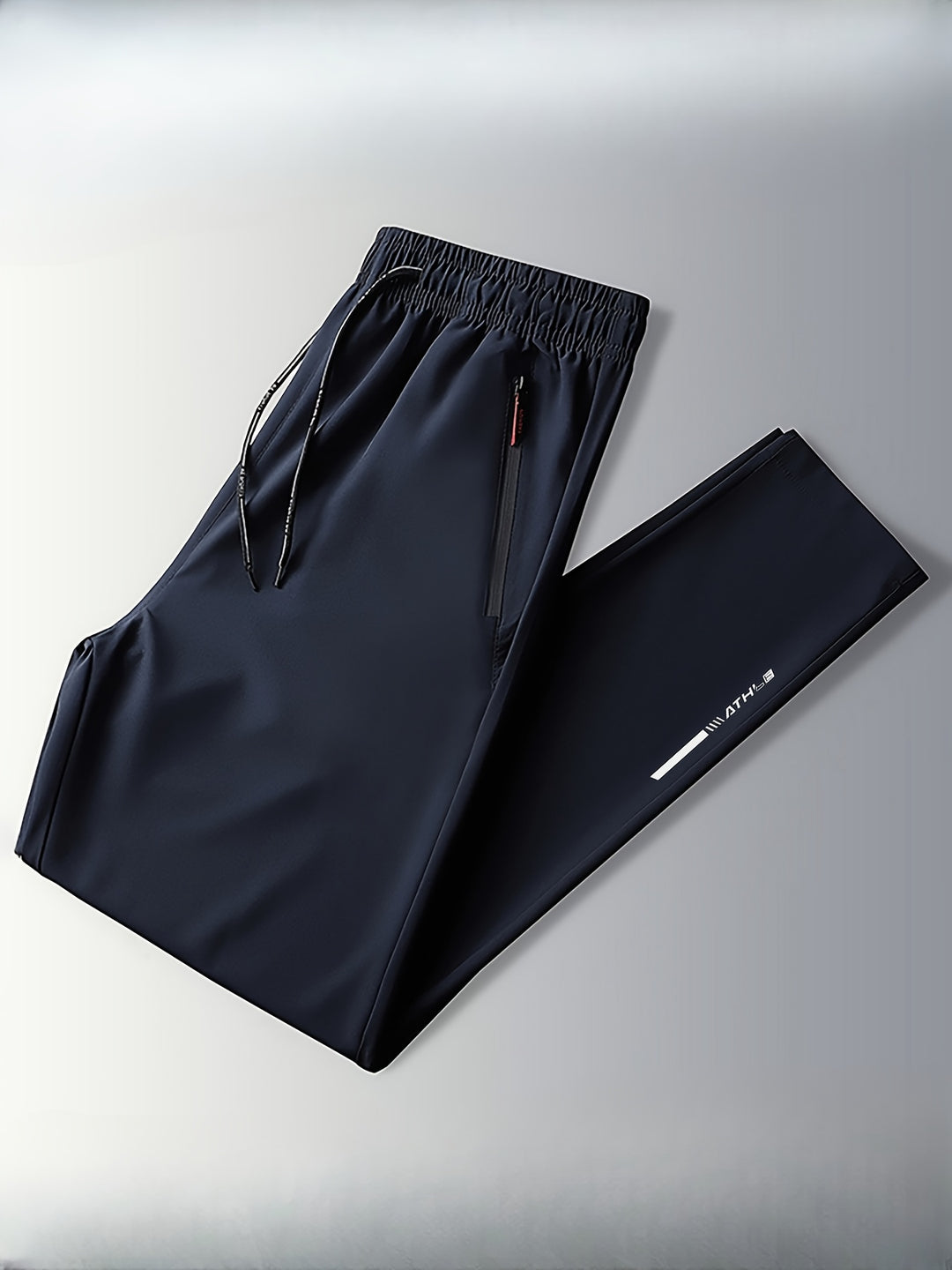 Men's Letters Print Pants With Zipper Pockets, Casual Elastic Waist Thin Breathable Drawstring Trousers For Outdoor Activities Gift