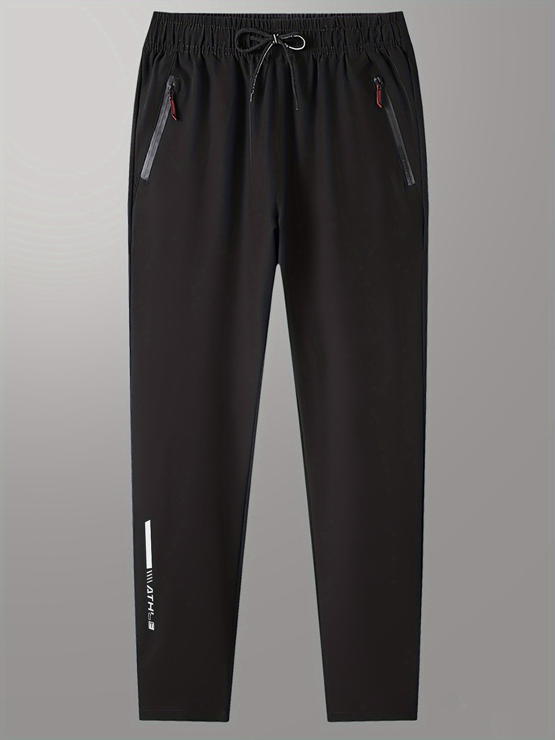 Men's Letters Print Pants With Zipper Pockets, Casual Elastic Waist Thin Breathable Drawstring Trousers For Outdoor Activities Gift
