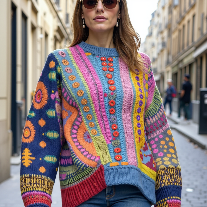 Daphné - Pull col roulé en maille colorée